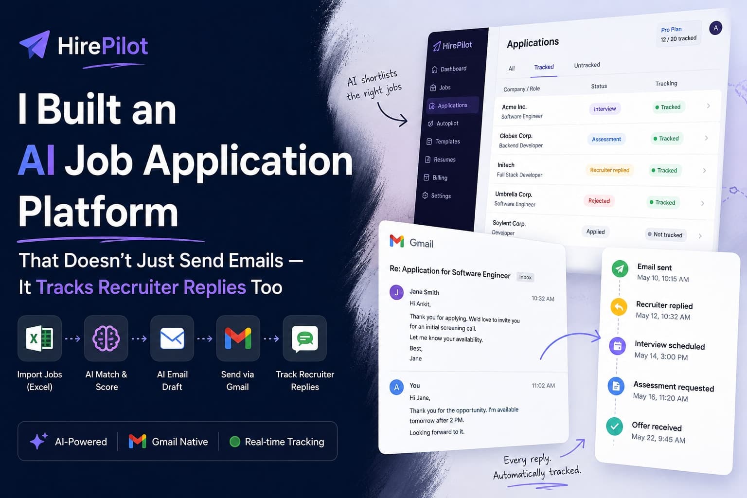 Cover image for I Built an AI Job Application Platform That Doesn't Just Send Emails - It Tracks Recruiter Replies Too